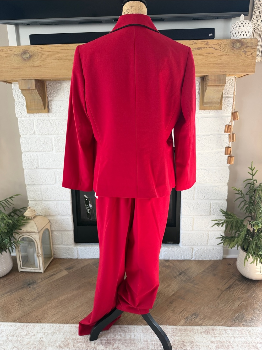 Le Suit Red Blazer and Matching Pants with Black Piping - Picture 2 of 3